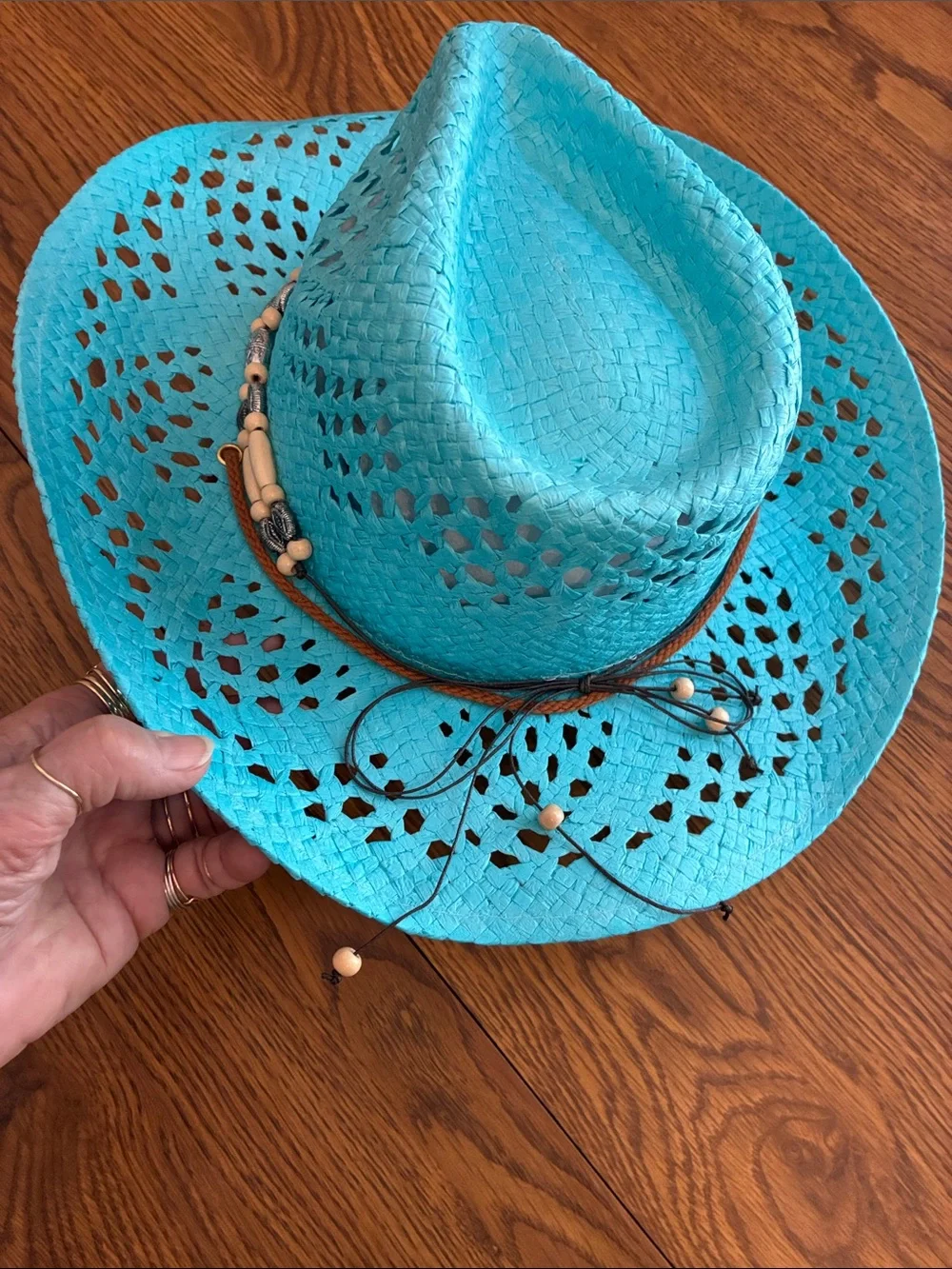 Turquoise Straw Beaded Band Women's Sun Hat
